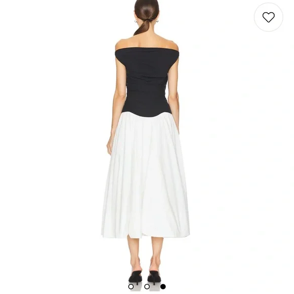 Jonathan Simkhai Cersei Off Shoulder Midi Dress in White Black Multi- Sz 0 New - Picture 3 of 6